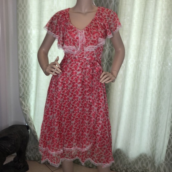 SHORT SLEEVE RUFFLE FLORAL MIDI DRESS - Picture 9 of 11